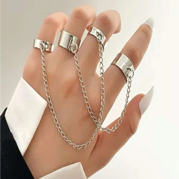 Silver 4/$25 2pc linked chain ring set - Picture 1 of 2